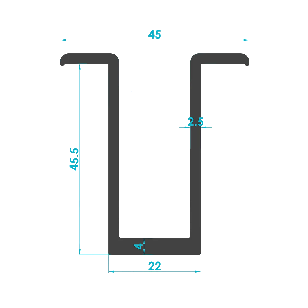 Solar Sistem 22'lik Orta Panel Tutucu Profili (Mid Clamp ) — Teknik Kesit Çizimi | SolarAlu