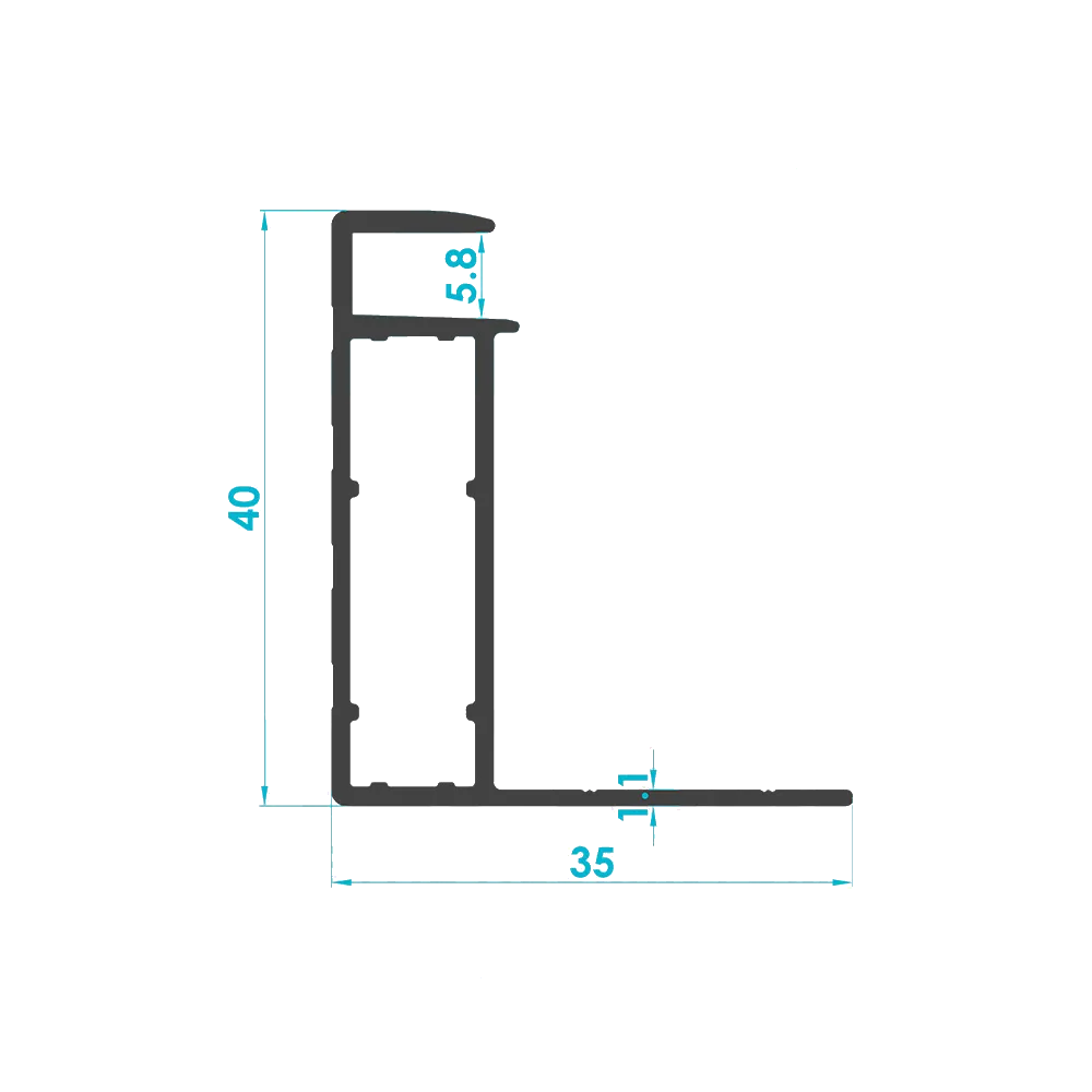 Solar Sistem 40'lık Panel Çerçeve Profili — Teknik Kesit Çizimi | SolarAlu